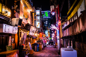 night shot landscape photography of japanese streets