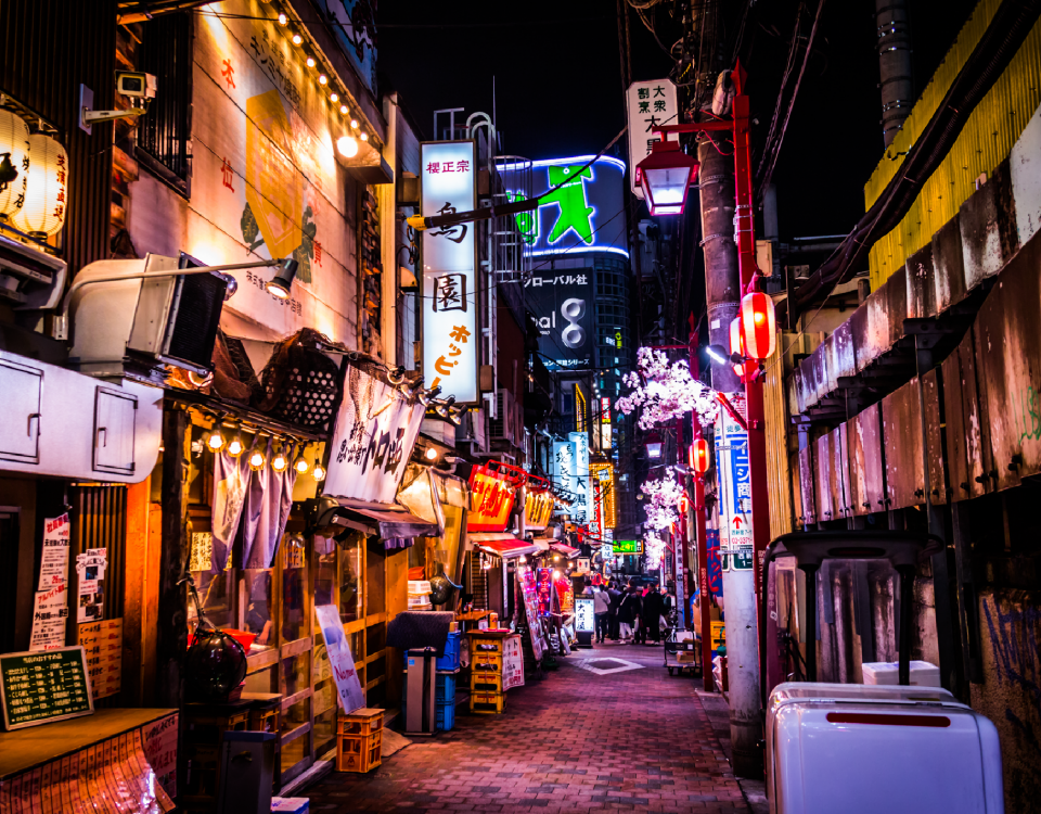 night shot landscape photography of japanese streets