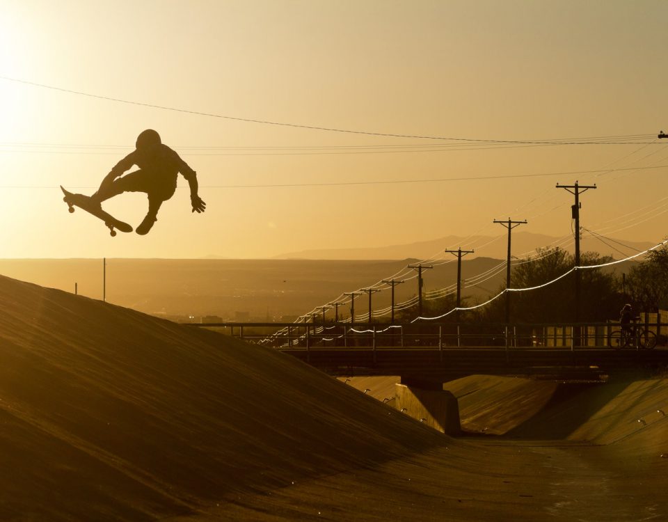 Skateboarder jump in air photo Max Dubler