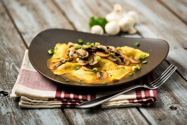 Food photography ravioli and mushrooms