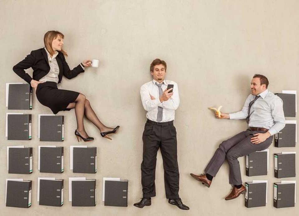 office people fake sitting on folders