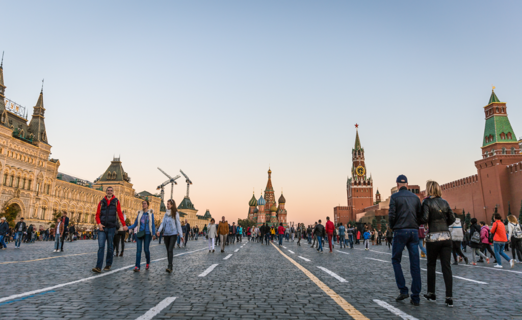 People on the streets of Red Square in Moscow