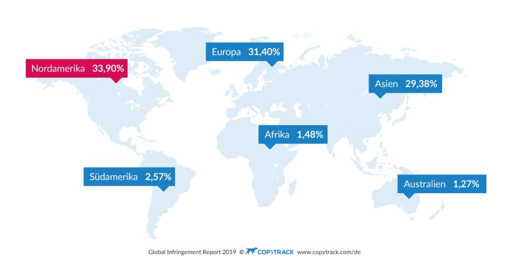 Weltkarte | Übersicht Anteil von Urheberrechtsverletzungen
