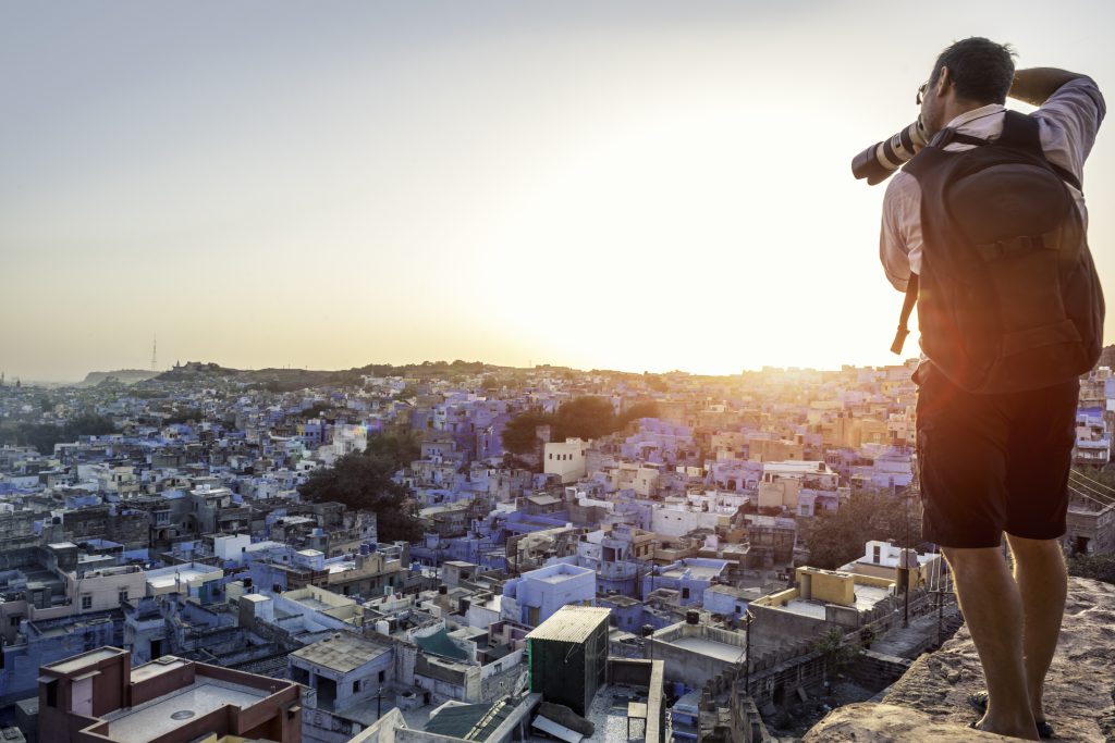 Photographer Taking Image Of The Blue City Rooftops, Jodhpur